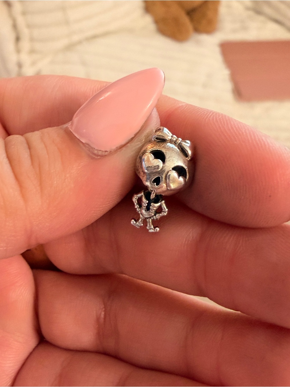Silver Skull Dangle Charm with Bow - RETIRED